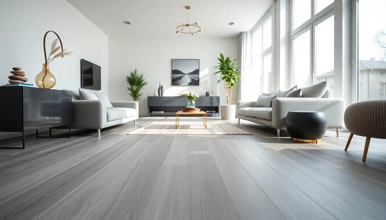 Enhance your space with the best lvp flooring, showcasing stunning platinum grey design in a modern setting.