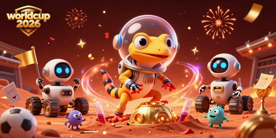 Place bets on worldcup 2026 outcomes featuring festive Martian gecko and casino elements.