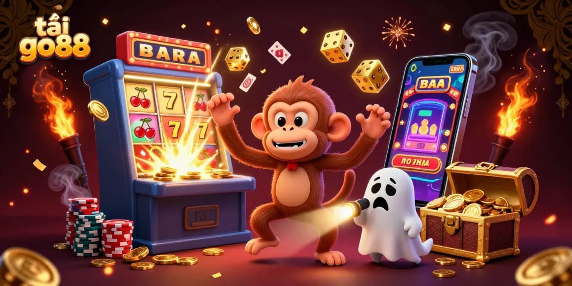 Engage with thrilling games on tải go88, featuring a playful ghost-hunter puppy and a mischievous monkey in a haunted casino.