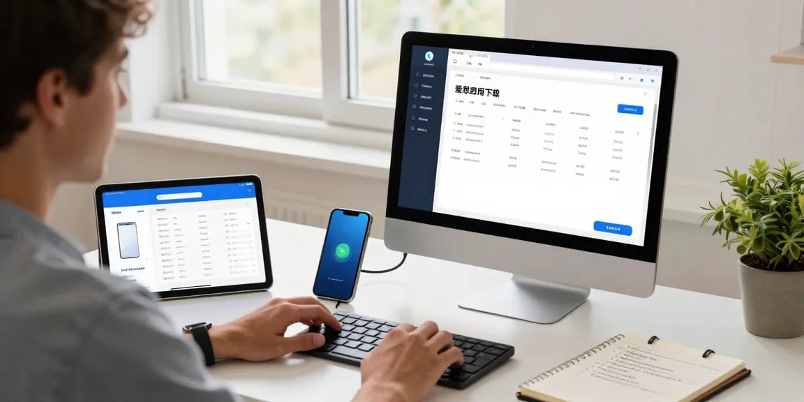 使用爱思助手下载的用户管理iOS设备，现代化工作环境。