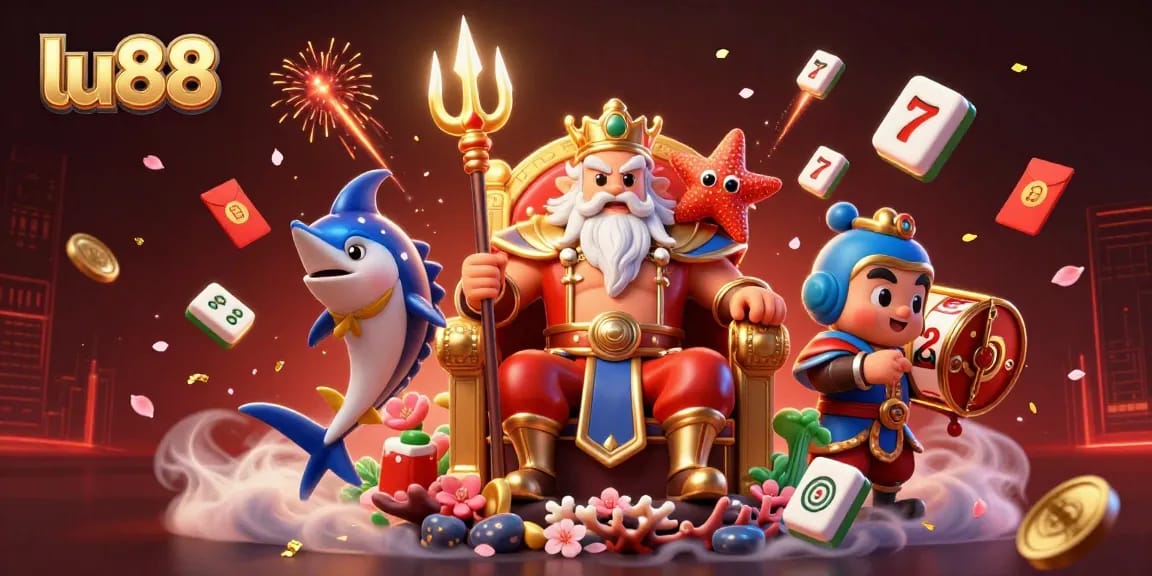 Experience exciting gameplay at lu88 with a dynamic scene featuring slot reels, lucky symbols, and vibrant elements.