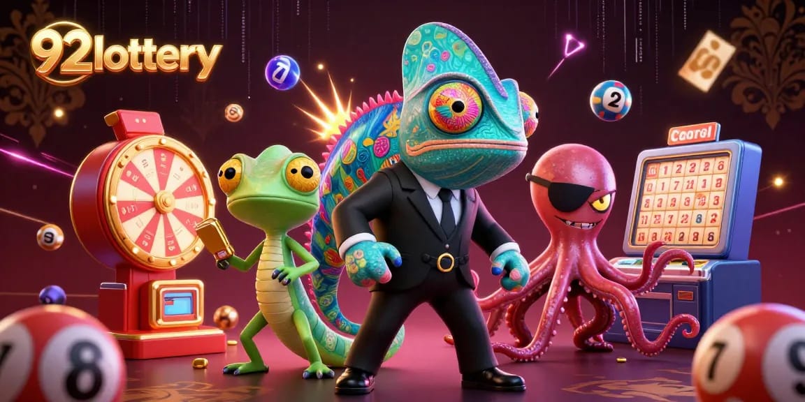 Experience thrilling gameplay with 92lottery's vibrant digital lottery illustration featuring dynamic elements.