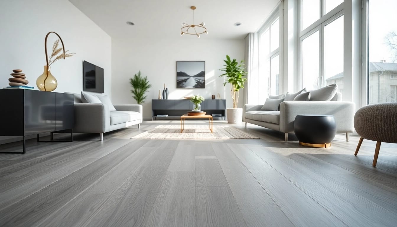 Enhance your space with the best lvp flooring, showcasing stunning platinum grey design in a modern setting.