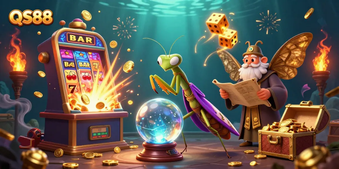 Engage with QS88's thrilling jackpot action featuring a vibrant scene of cartoon characters and slot machines.