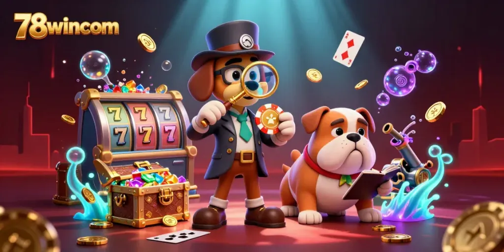 Experience thrilling casino adventures with 78wincom, featuring vibrant treasures and poker chips in this engaging scene.