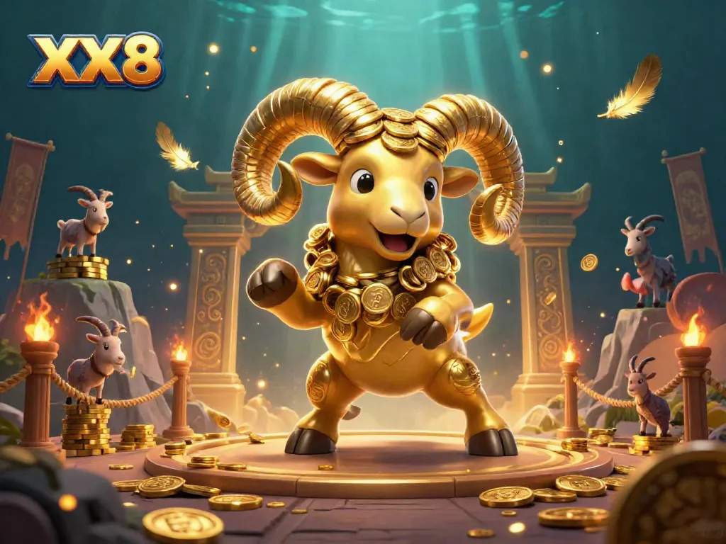 Experience thrilling moments at XX8's dynamic casino with golden ram and exciting gaming elements.