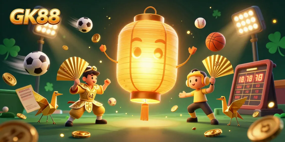 Experience the vibrant atmosphere of GK88 with a dynamic golden lantern spirit and flying sports elements.