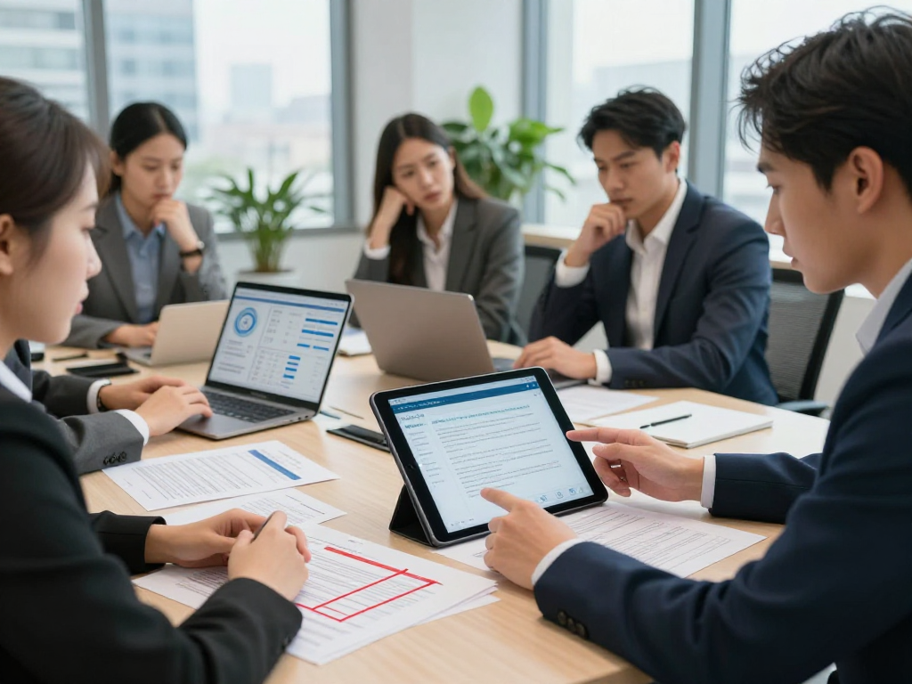 Professionals utilizing document fraud detection tools in a modern office setting, showcasing analysis and collaboration.