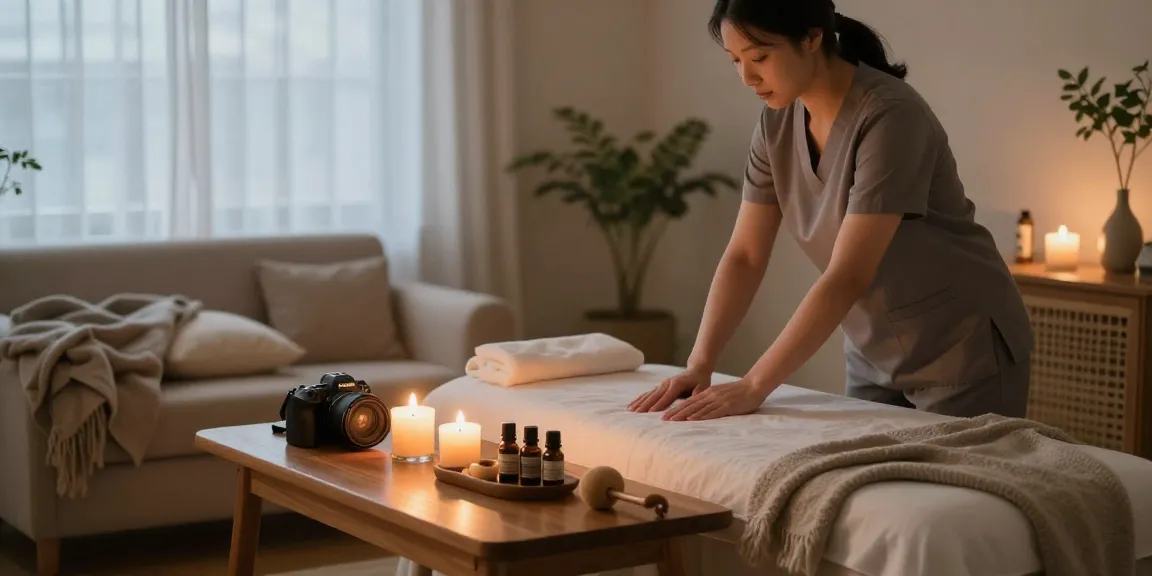 Relaxing 김포출장안마 service being offered in a calming home spa setting.