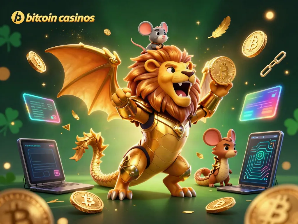 Experience thrilling gaming at bitcoin casinos featuring a majestic chimera in action.