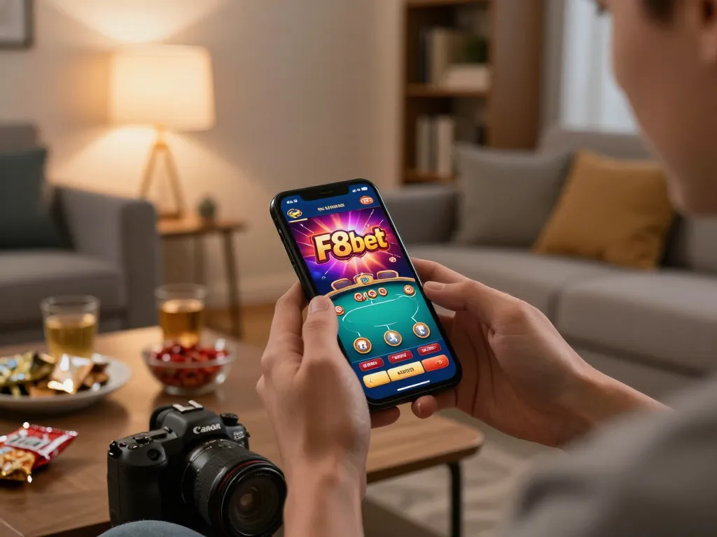 Engaging online gaming experience at F8bet luxury with a player strategizing on a smartphone