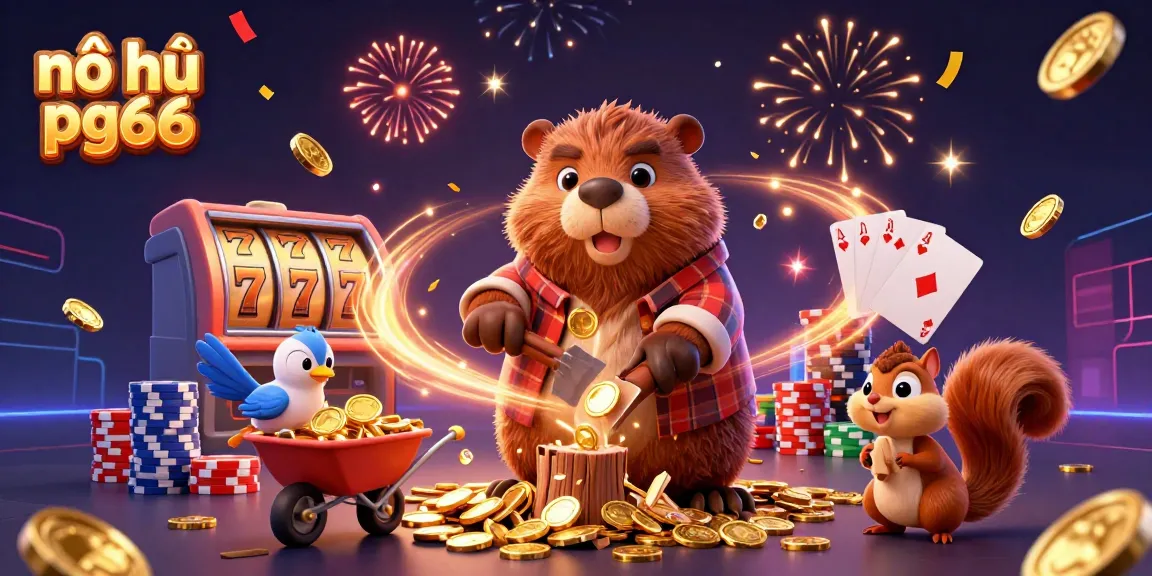 Experience thrilling nổ hũ pg66 gameplay with vibrant characters and sparkling treasures in a rich casino scene.