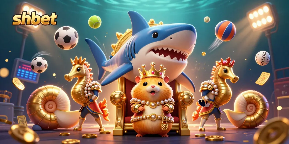 Engage in thrilling shbet gaming with a fierce golden hamster king and dynamic sports elements.