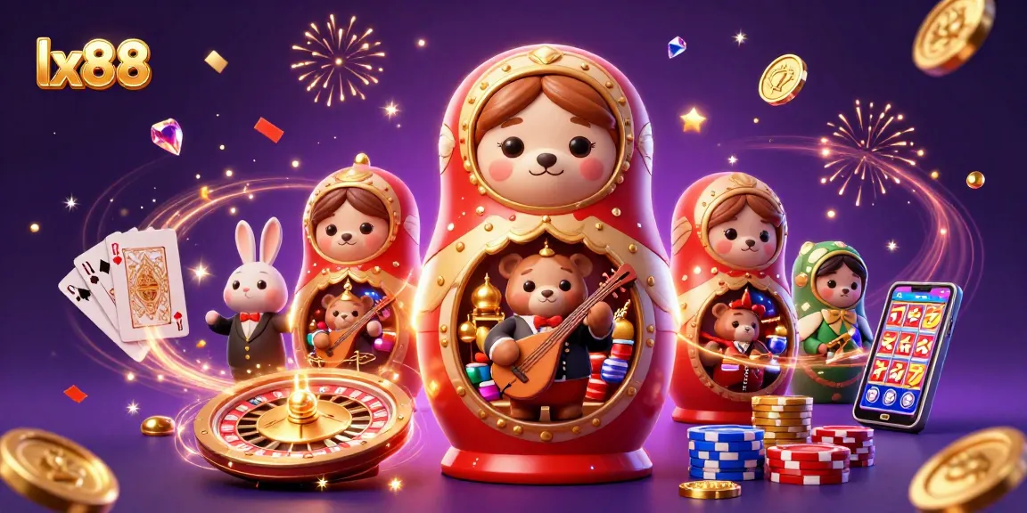Experience the excitement of lx88 with dynamic casino elements and vibrant characters in a captivating 3D illustration.