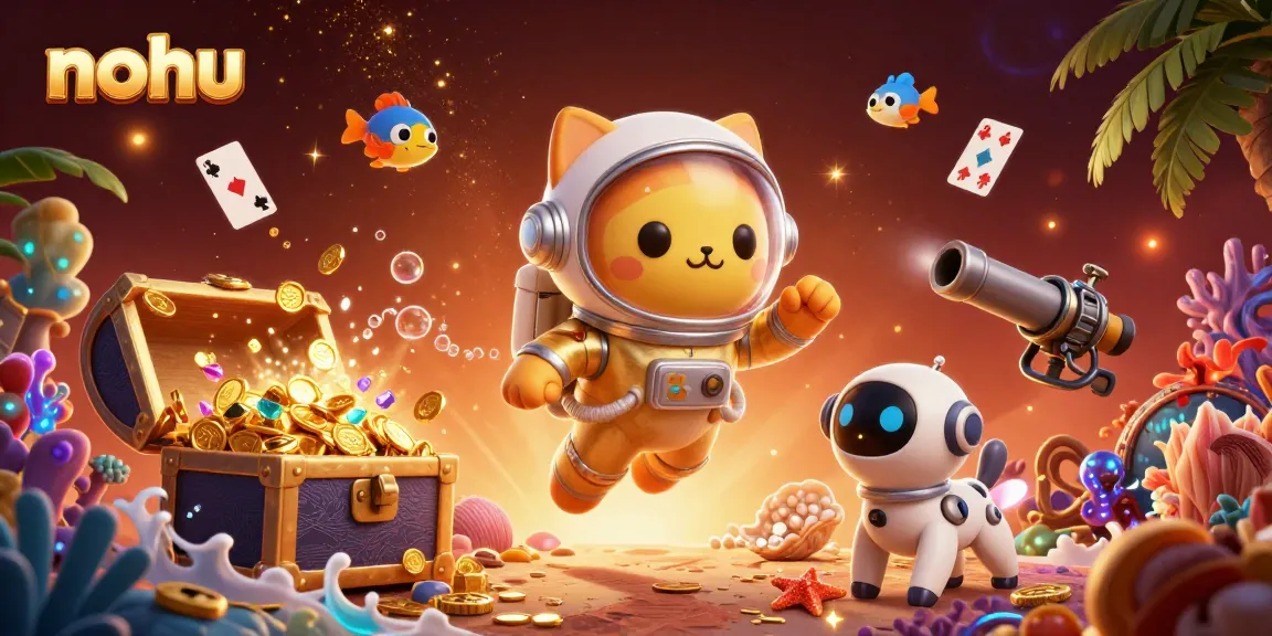 Experience thrilling nohu gameplay with a vibrant 3D scene depicting playful characters and exciting treasures.