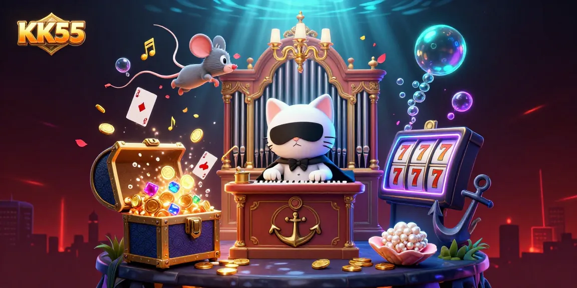 Engage with KK55's exciting casino games and vibrant experiences in this immersive digital illustration.