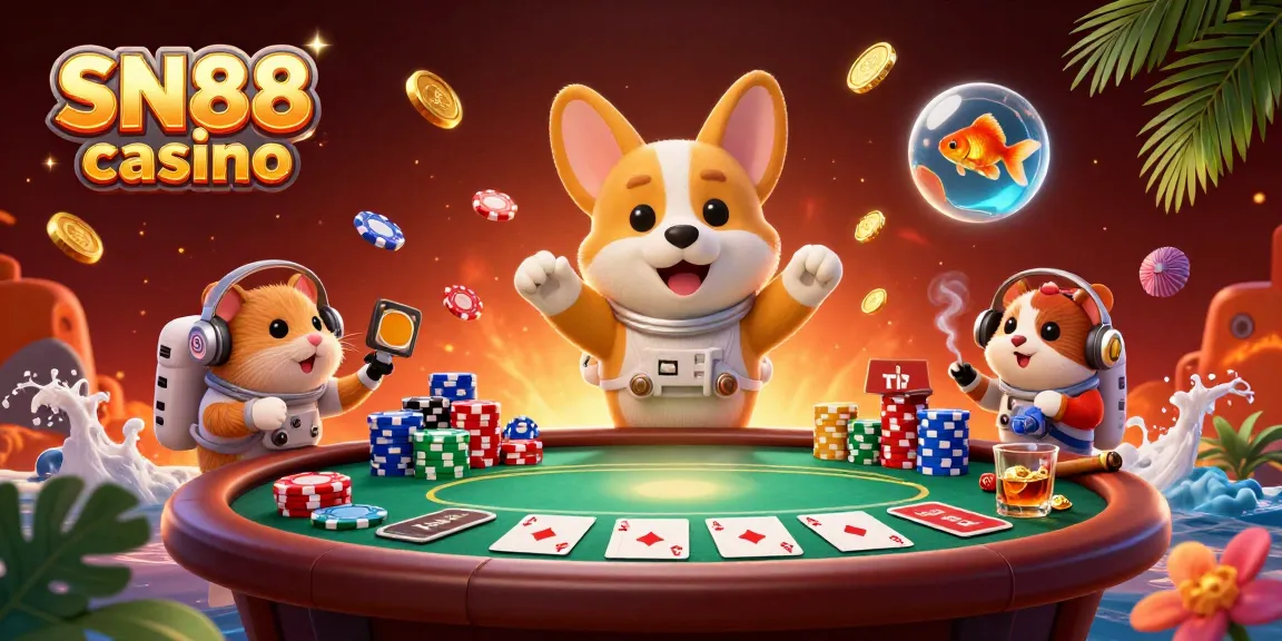 Experience the thrill at SN88 casino with exciting gaming elements and fun characters in this vibrant scene.