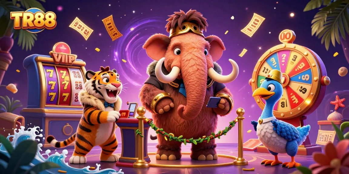 Experience thrilling moments at TR88 with dynamic slot reels and vibrant casino elements.